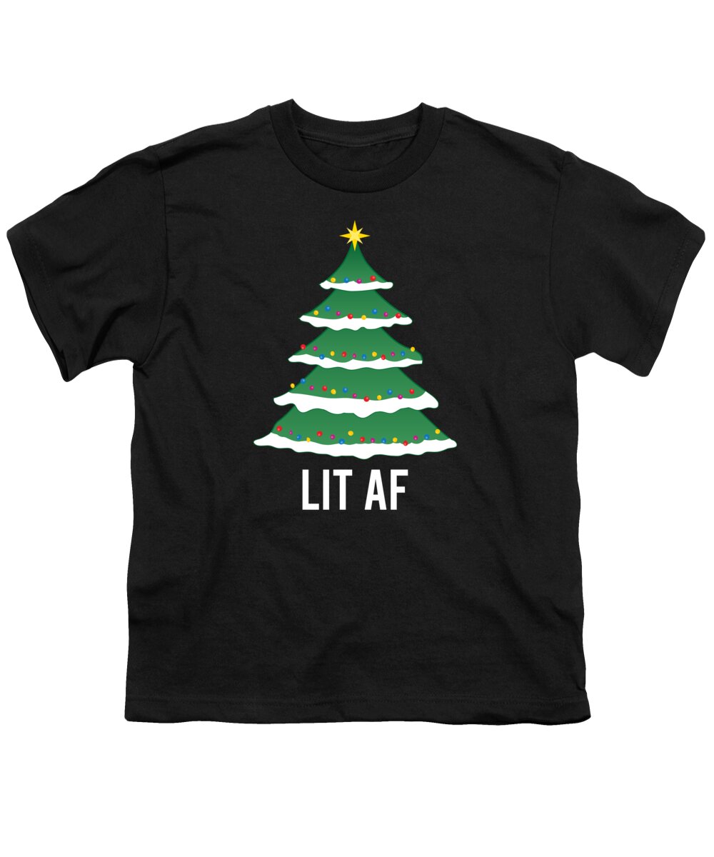Christmas 2023 Youth T-Shirt featuring the digital art Lit Af Christmas Tree by Flippin Sweet Gear