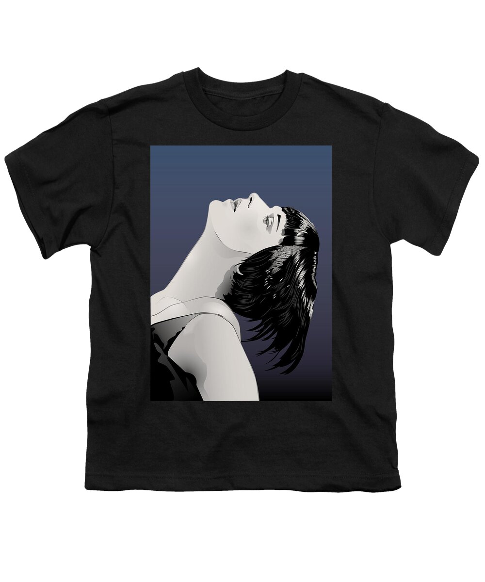 Louise Brooks Official Youth T-Shirt featuring the digital art Louise Brooks in Berlin - Sapphire Nocturne by Louise Brooks