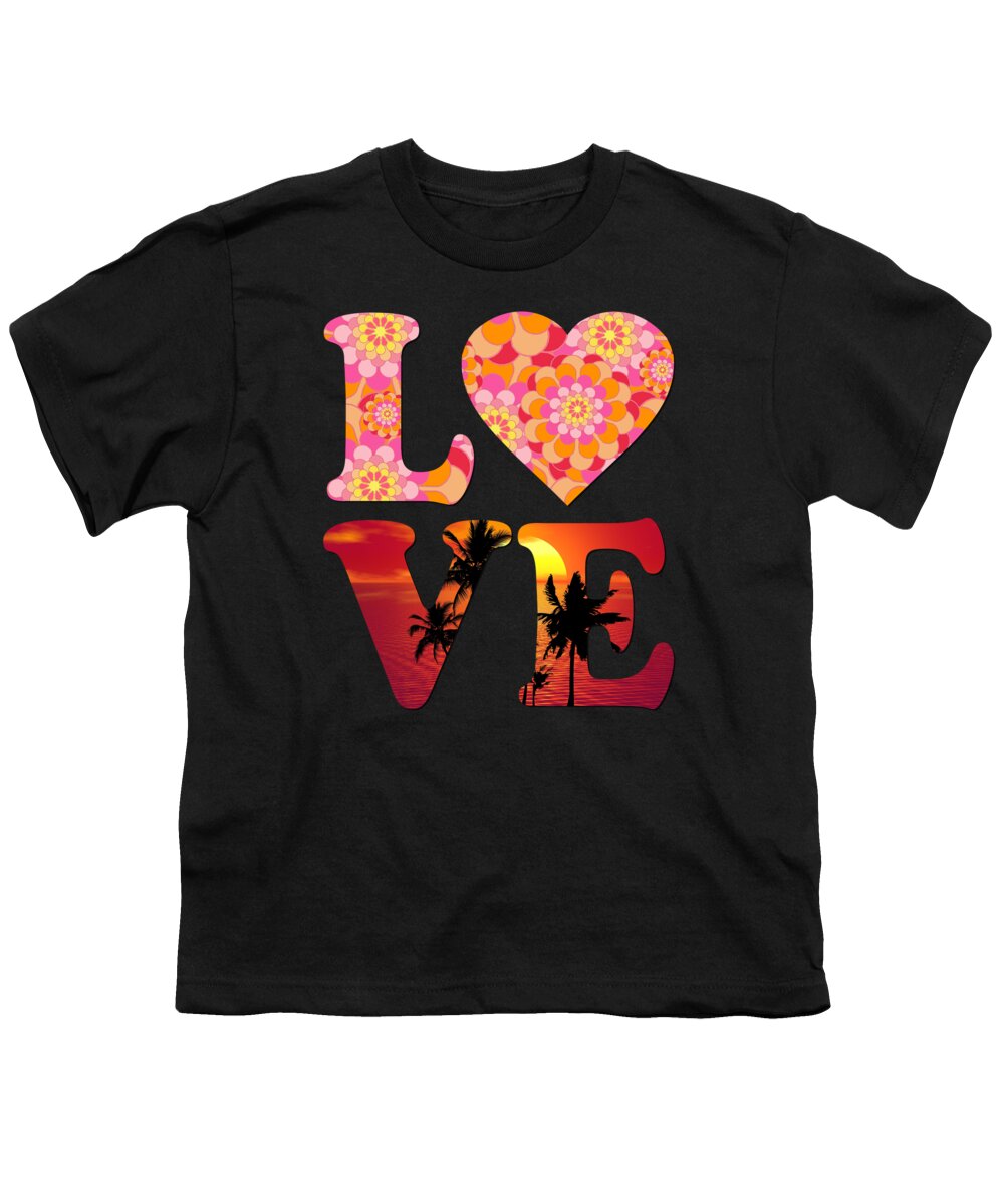Funny Youth T-Shirt featuring the digital art Love Floral Pattern Sunset Graphic by Flippin Sweet Gear