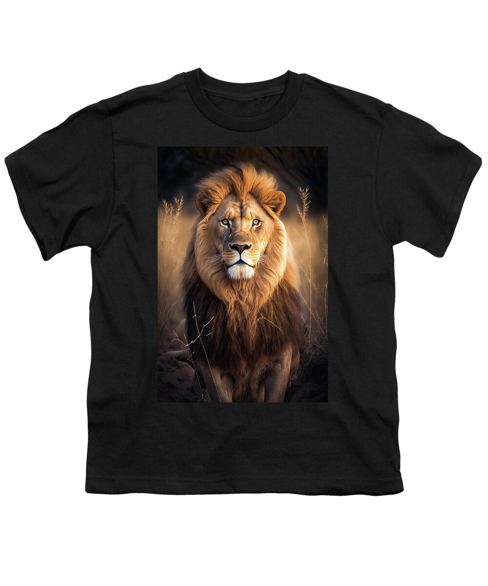 Lion Youth T-Shirt featuring the digital art Majestic Lion 01 by Matthias Hauser