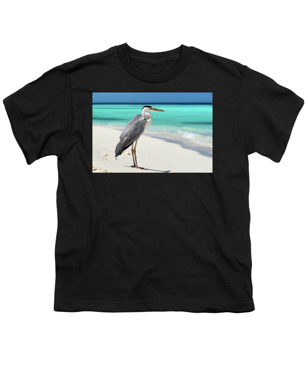 Grey Heron Youth T-Shirt featuring the photograph Maldives - Grey Heron by Olivier Parent
