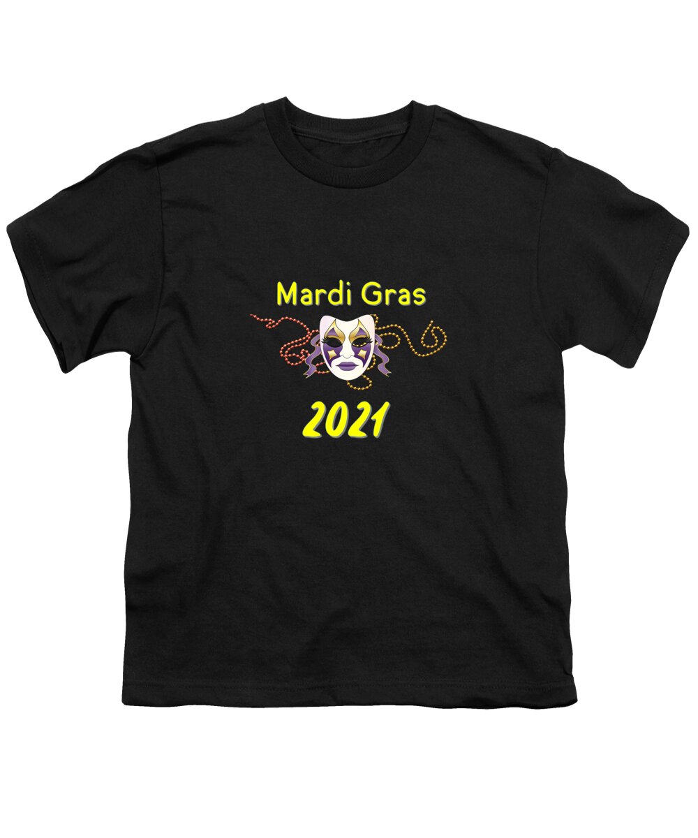 Mardi Gras Youth T-Shirt featuring the digital art Mardi Gras 2021 with Yellow Lettering by Ali Baucom
