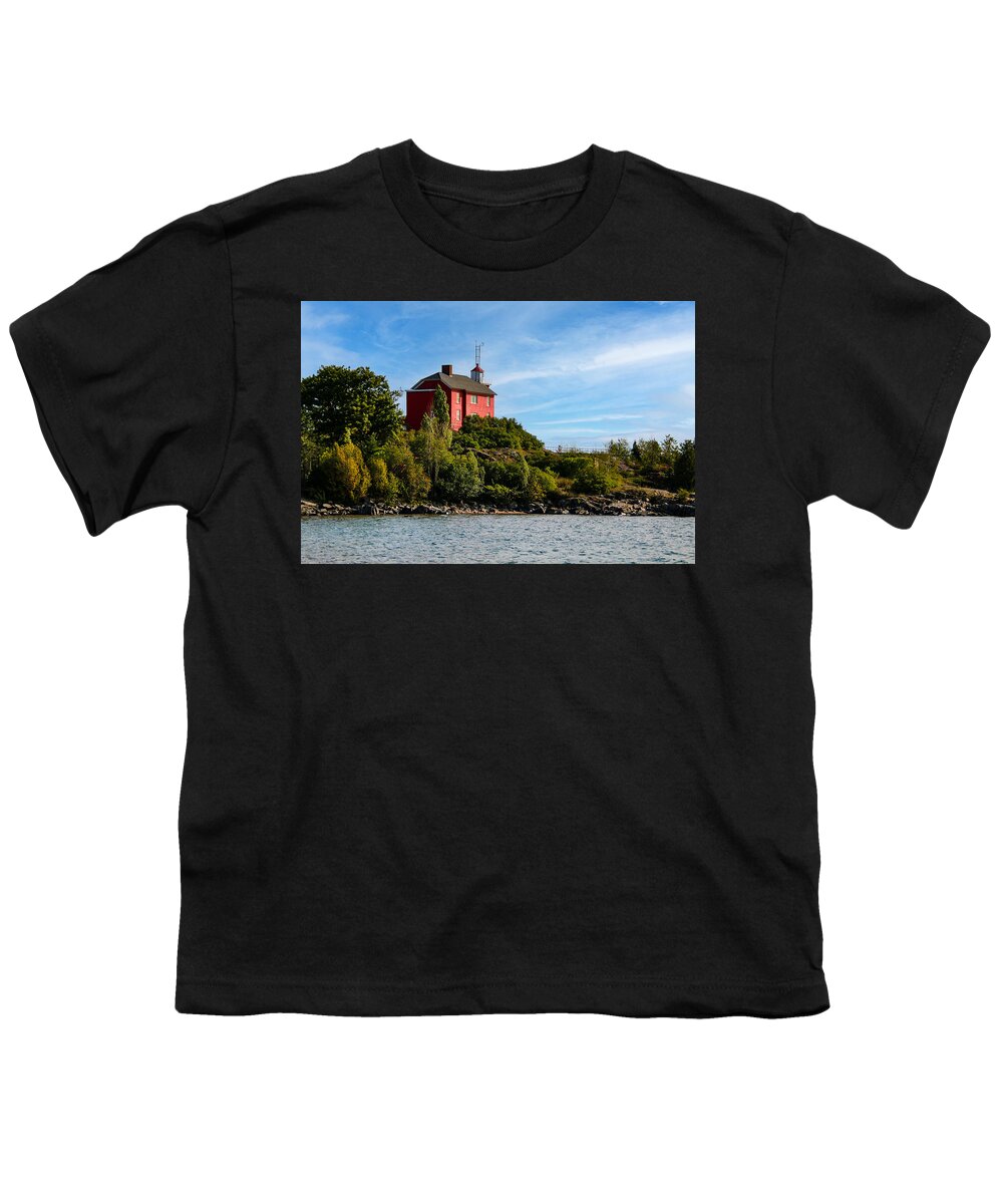 Marquette Harbor Lighthouse Youth T-Shirt featuring the photograph Marquette Harbor Light by Deb Beausoleil