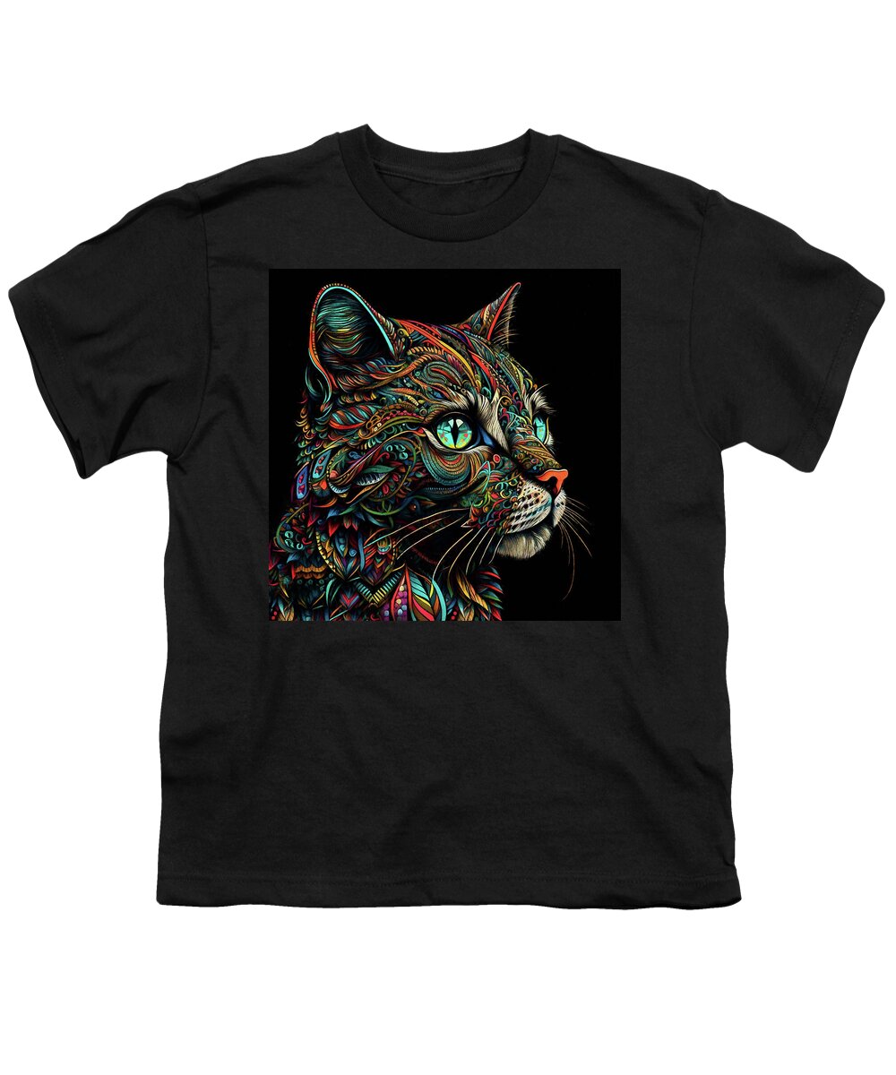 Cats Youth T-Shirt featuring the digital art Max the Colorful Cat by Peggy Collins