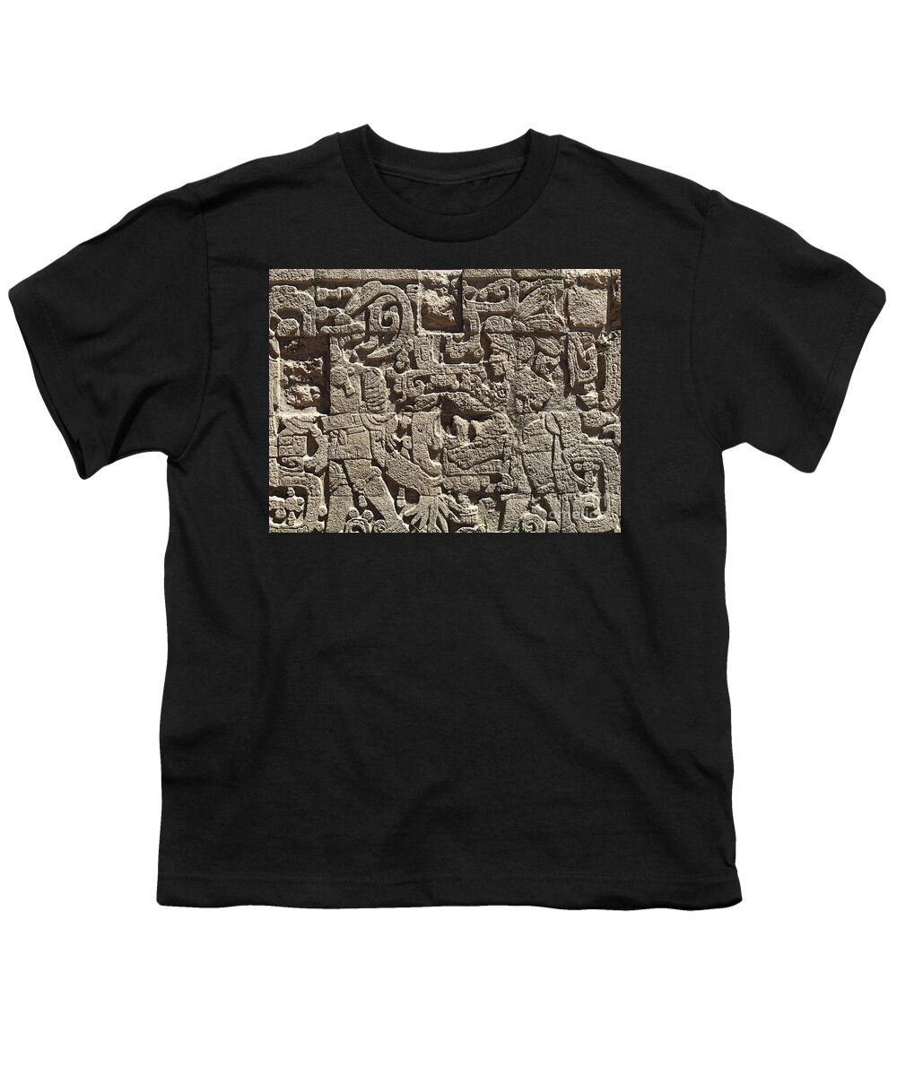 Chichen Itza Youth T-Shirt featuring the photograph Mayan wall carving by Joshua Poggianti