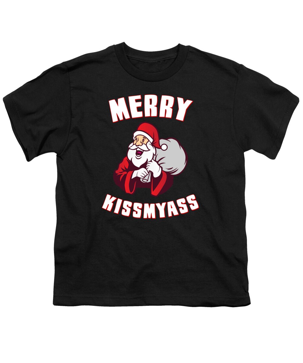 Christmas 2023 Youth T-Shirt featuring the digital art Merry Kissmyass Funny Christmas by Flippin Sweet Gear