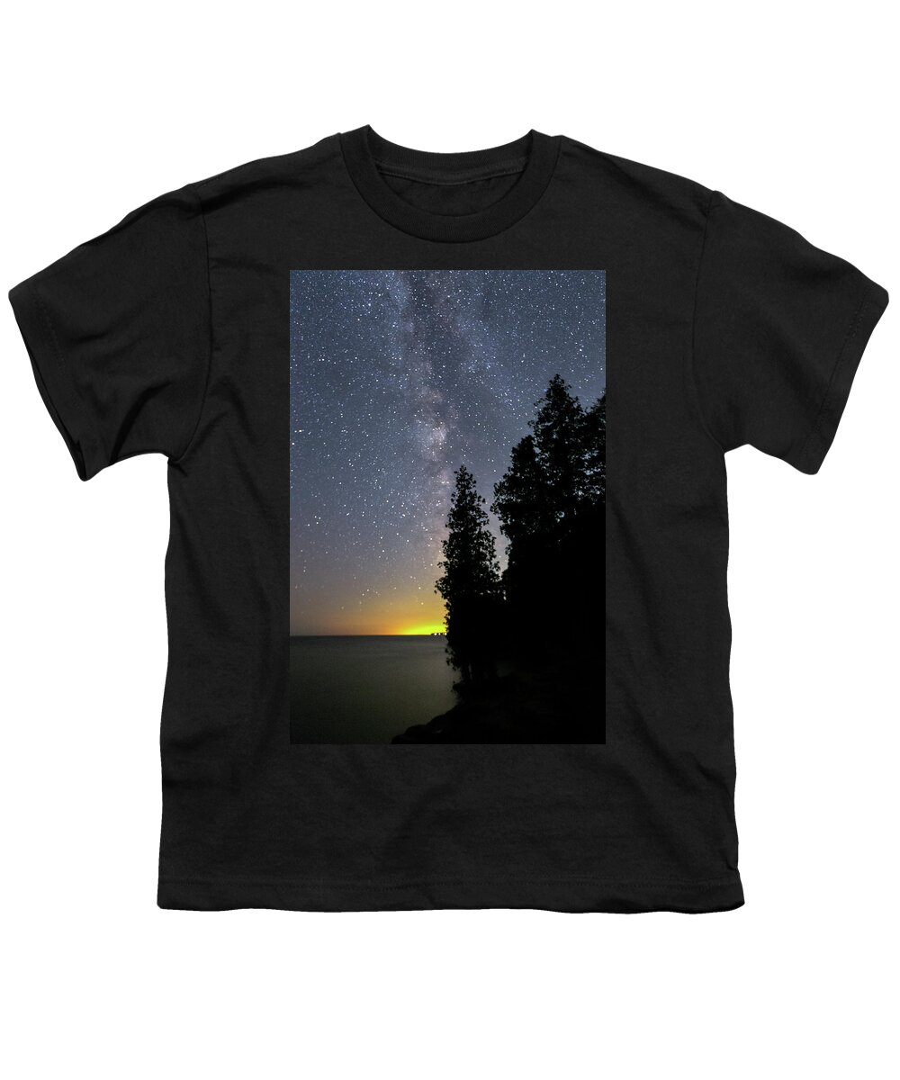 Door County Youth T-Shirt featuring the photograph Milky Way Over Cave Point by Paul Schultz