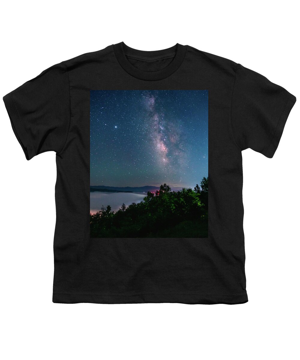 Milky Way Youth T-Shirt featuring the photograph Milky Way over the clouds by Darrell DeRosia