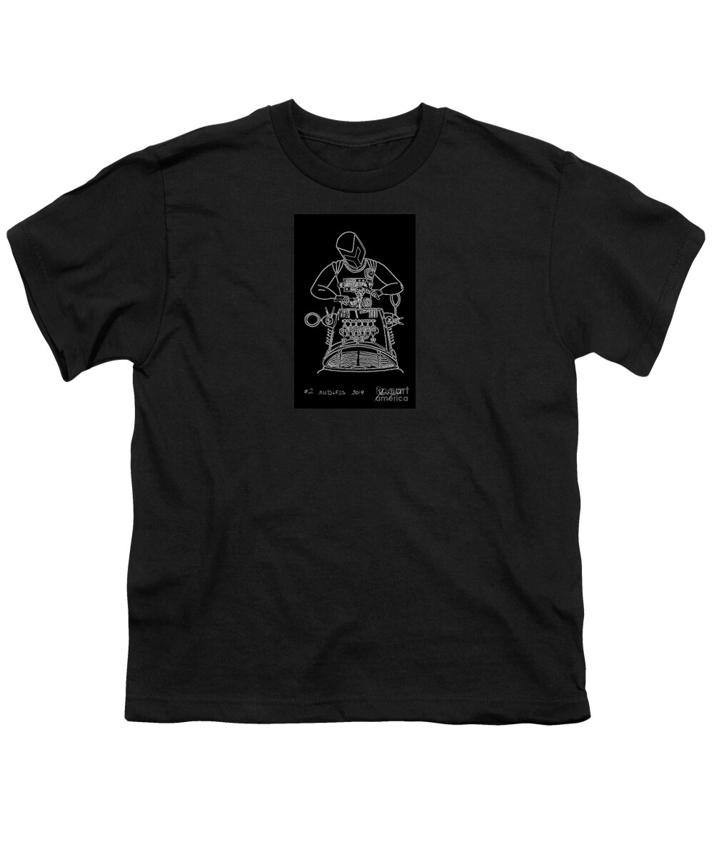  Youth T-Shirt featuring the drawing Mindless Black by Denise Deiloh