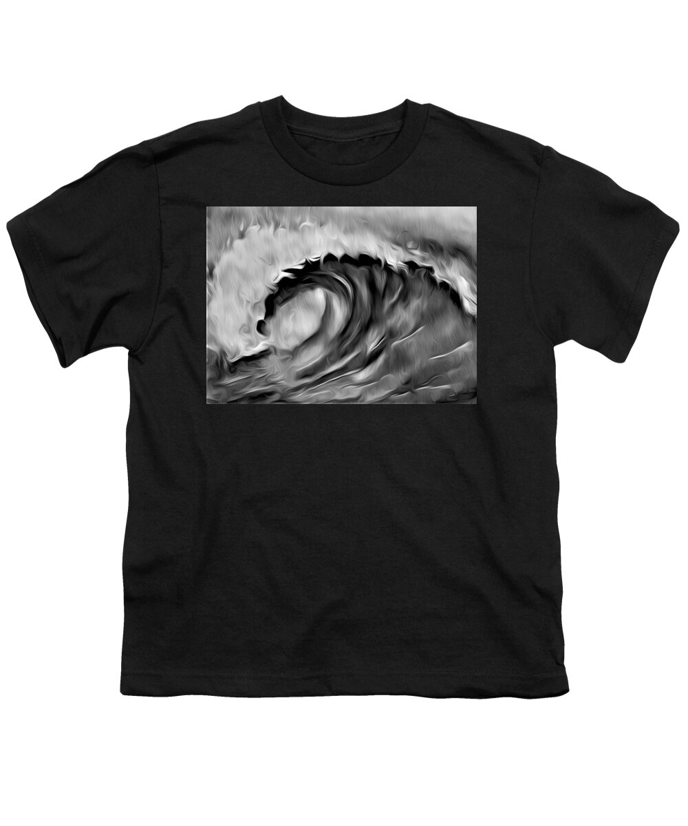Ocean Wave Youth T-Shirt featuring the digital art Ocean Wave Abstract - B/W by Ronald Mills