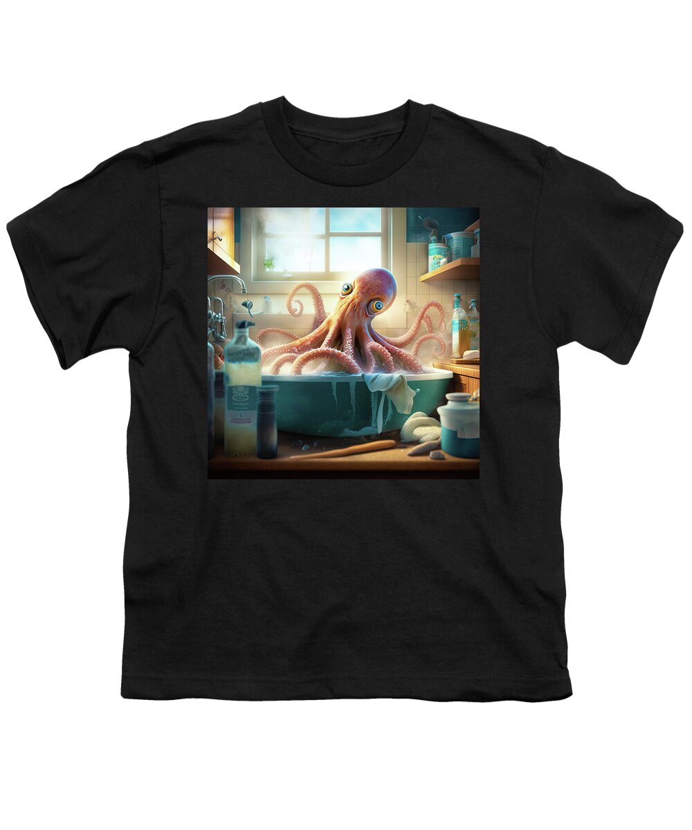 Octopus Youth T-Shirt featuring the digital art Octopus in the Kitchen 01 by Matthias Hauser