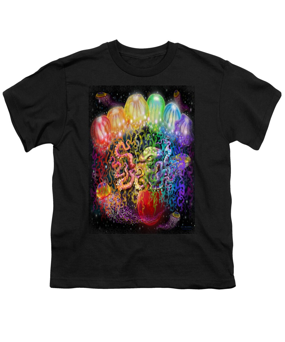 Space Youth T-Shirt featuring the digital art Outer Space Rainbow Alien Tentacles by Kevin Middleton