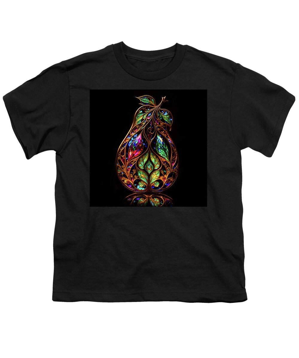 Pears Youth T-Shirt featuring the digital art Pear - Stained Glass by Peggy Collins