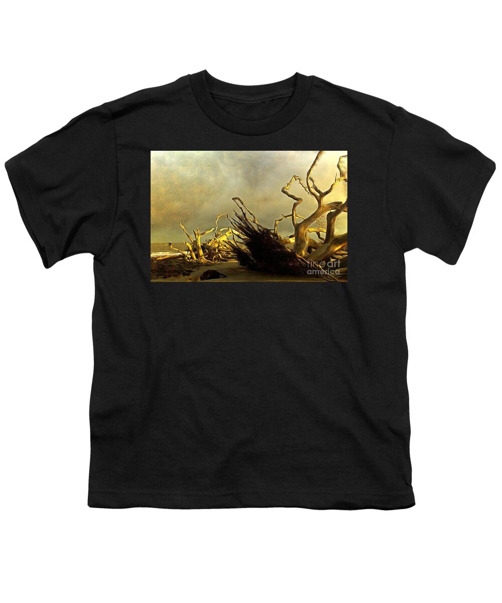 Golden Isles Youth T-Shirt featuring the photograph Picking up Roots at Driftwood Beach by Sea Change Vibes