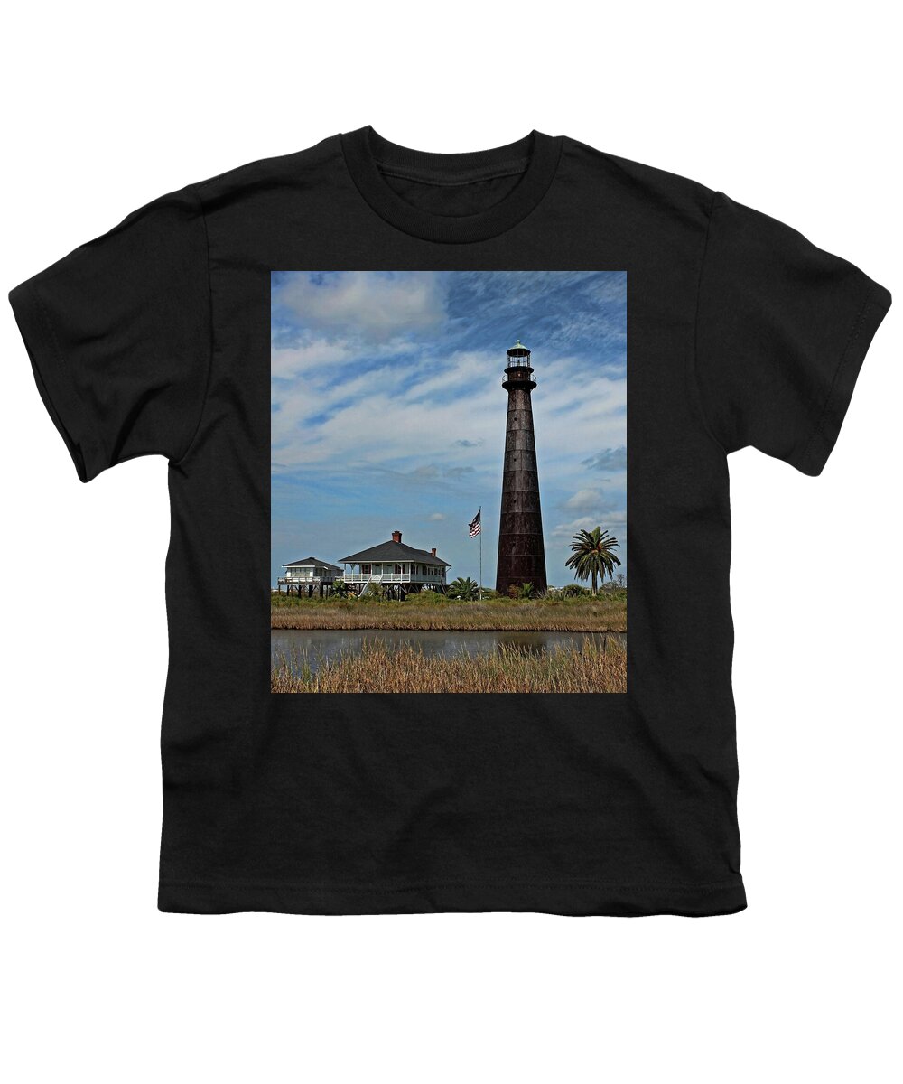 Galveston Youth T-Shirt featuring the photograph Port Bolivar Lighthouse by Judy Vincent