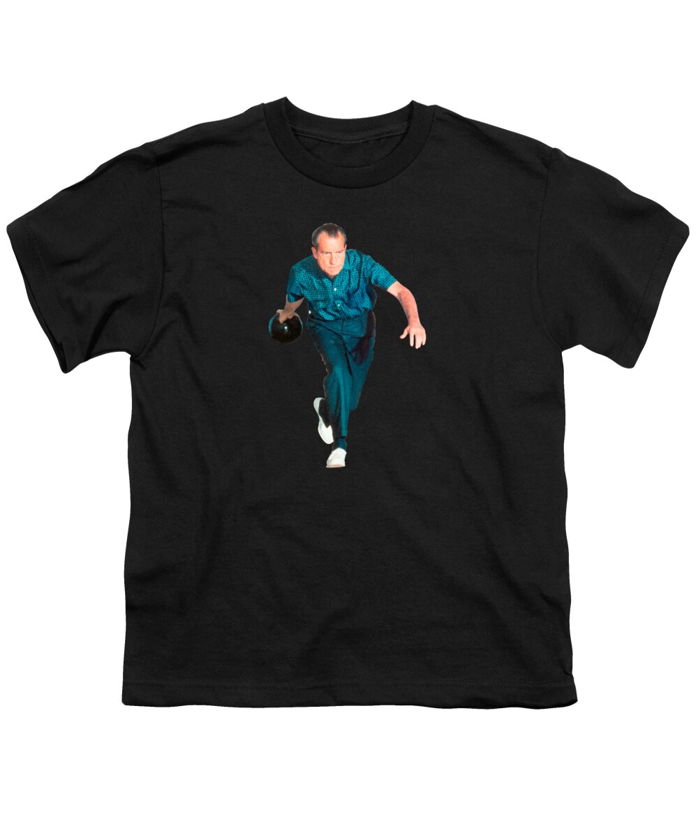 President Nixon Youth T-Shirt featuring the photograph President Richard Nixon Bowling At The White House - Color Version by War Is Hell Store