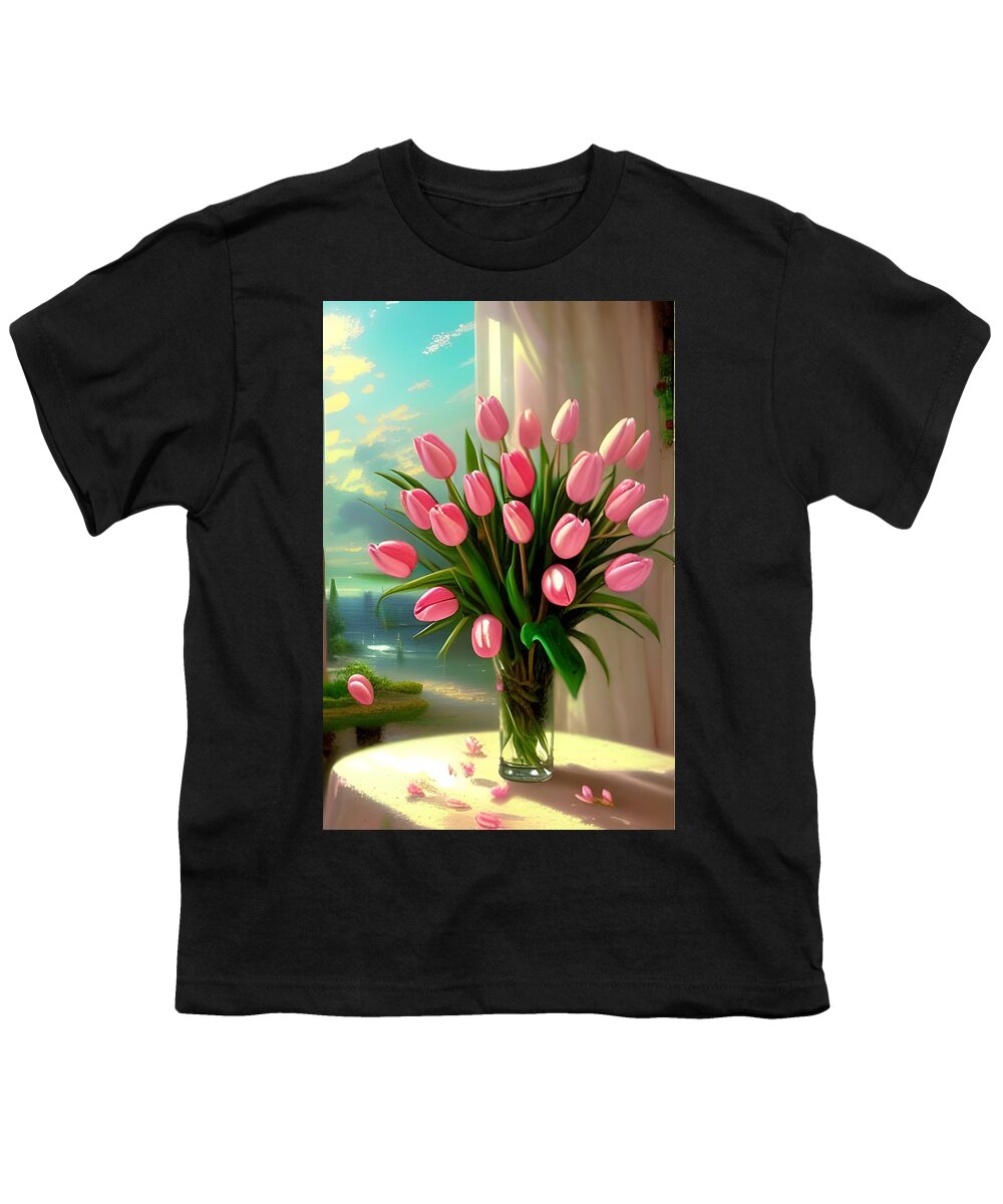Floral Youth T-Shirt featuring the digital art Pretty Pink Tulips by Katrina Gunn