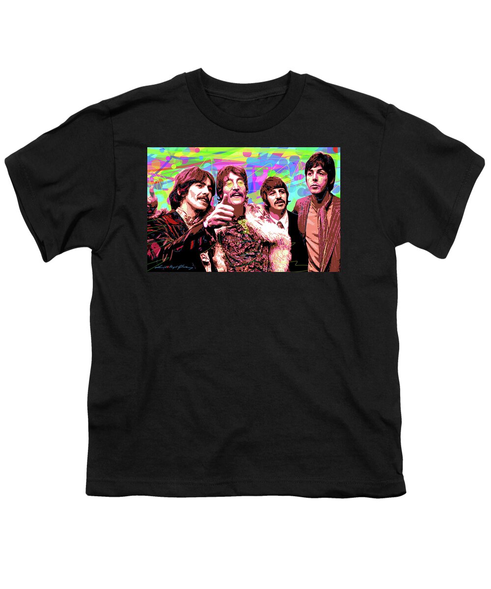 The Beatles Youth T-Shirt featuring the painting Psychedelic Beatles by David Lloyd Glover