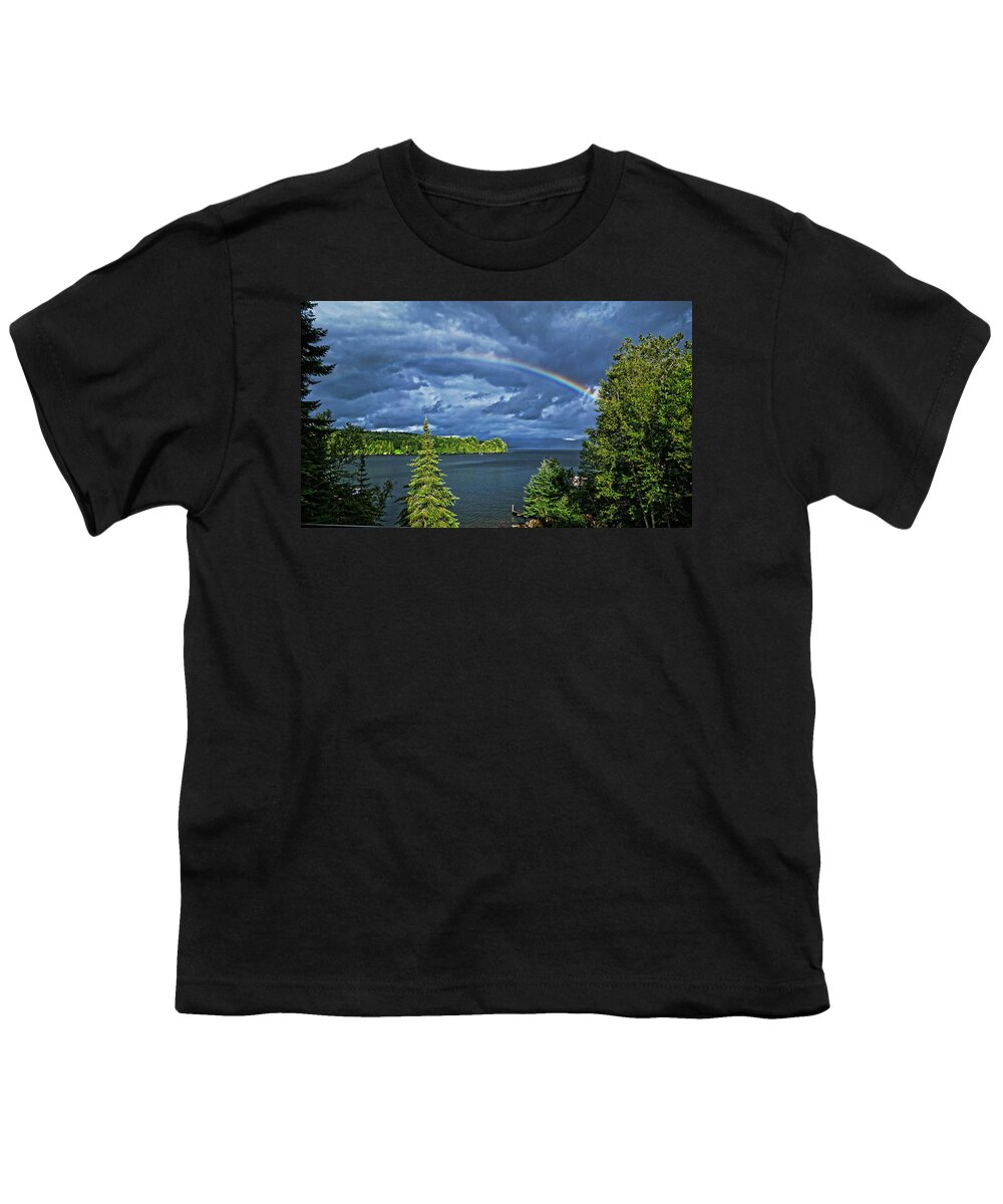 Kayak Youth T-Shirt featuring the photograph Rangeley Lake Rainbow by Russel Considine