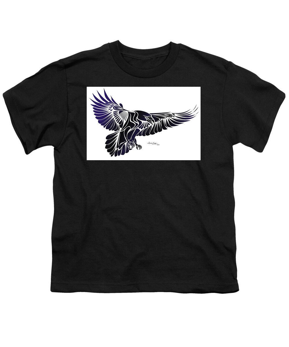 Raven Youth T-Shirt featuring the digital art Raven Flight by Bryan Smith