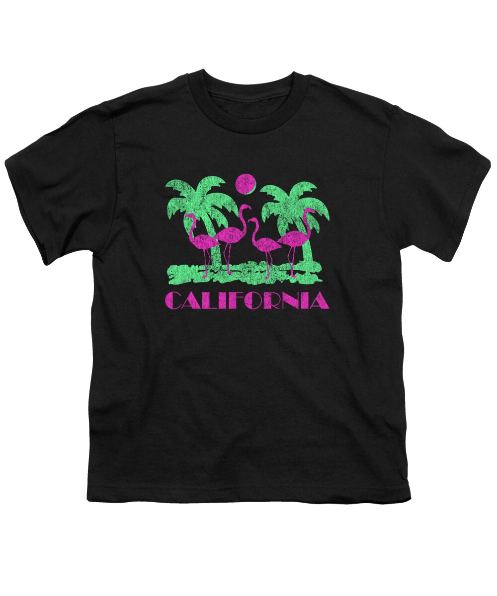 Cool Youth T-Shirt featuring the digital art Retro California Pink Flamingos by Flippin Sweet Gear