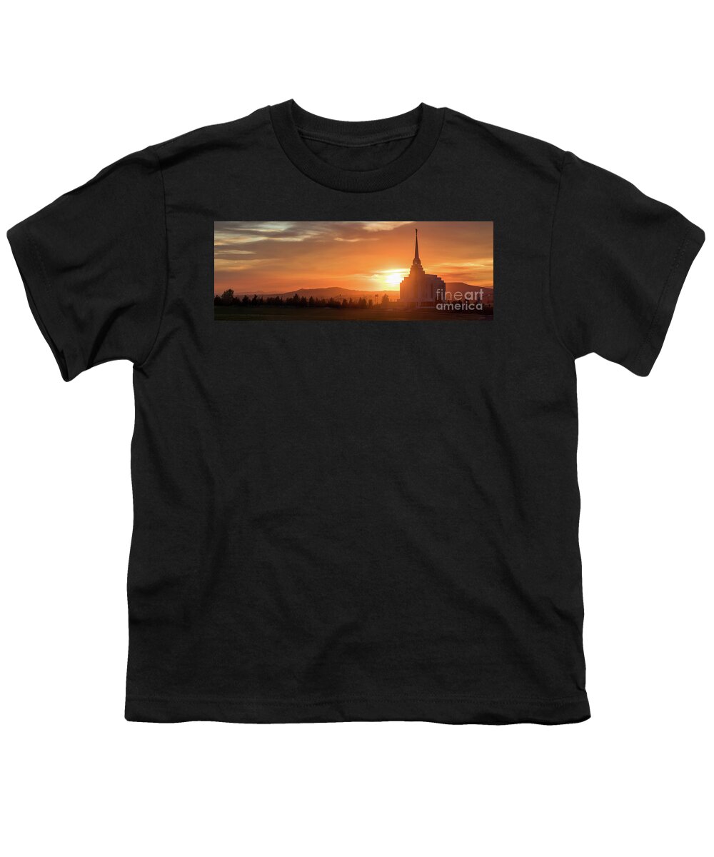 Canon Youth T-Shirt featuring the photograph Rexburg Temple Sunset - Panorama by Bret Barton