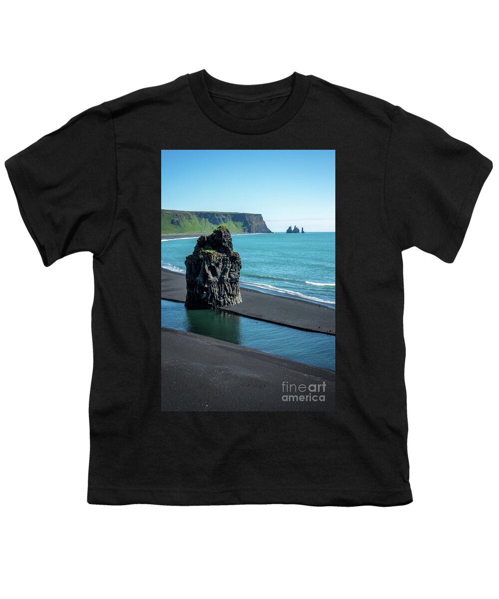 Iceland Youth T-Shirt featuring the photograph Reynisfjara black beach, Iceland by Delphimages Photo Creations