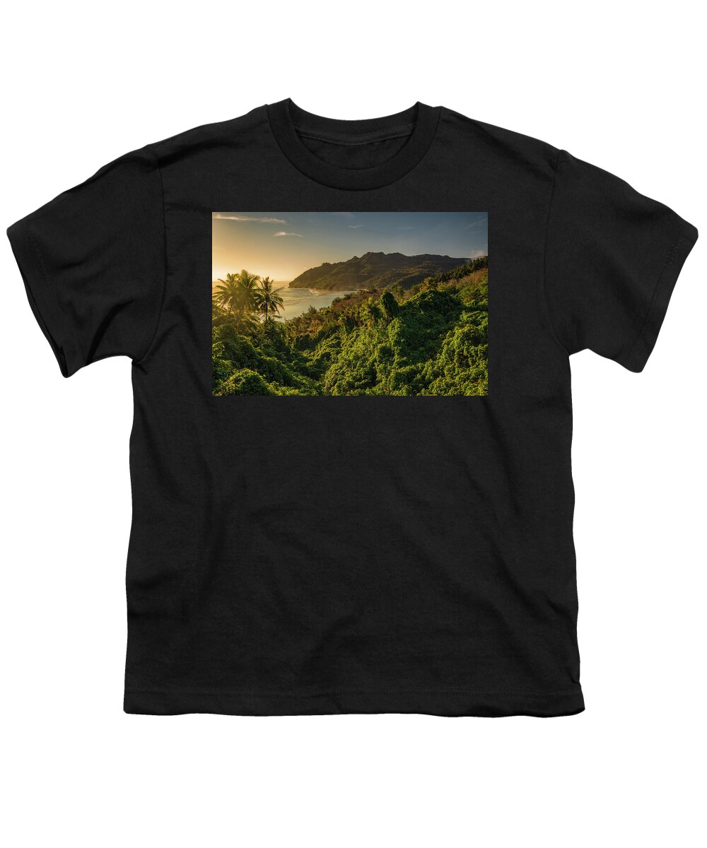 Rurutu Youth T-Shirt featuring the photograph Rurutu at sunset by Olivier Parent