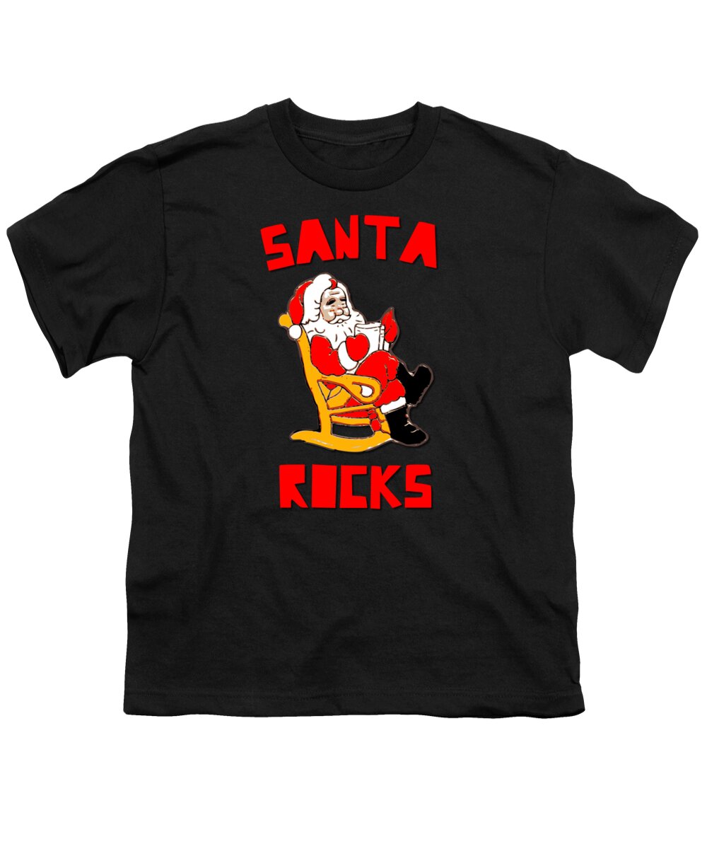 Christmas 2023 Youth T-Shirt featuring the digital art Santa Rocks Funny Christmas by Flippin Sweet Gear