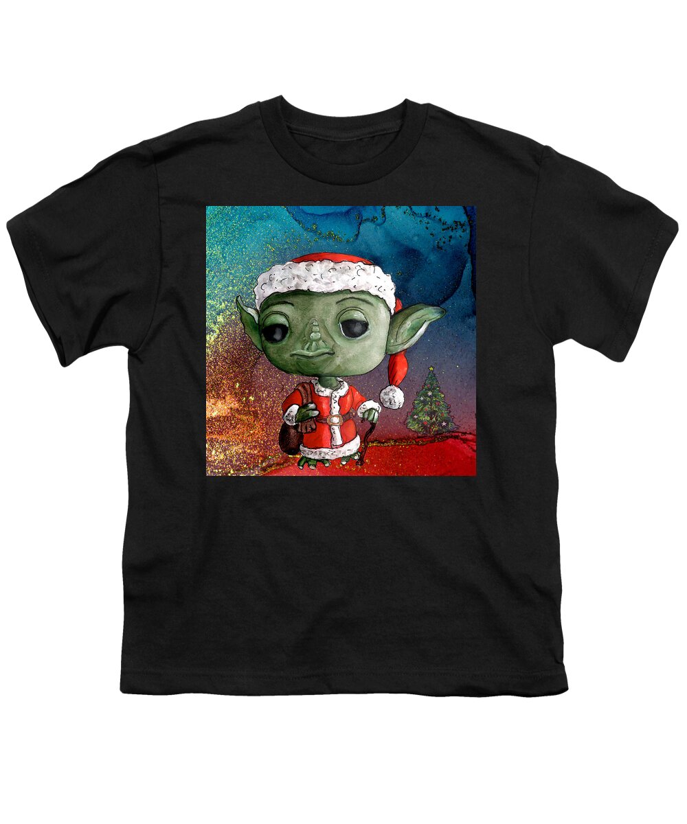 Star Wars Youth T-Shirt featuring the painting Santa Yoda Funko Pop by Miki De Goodaboom