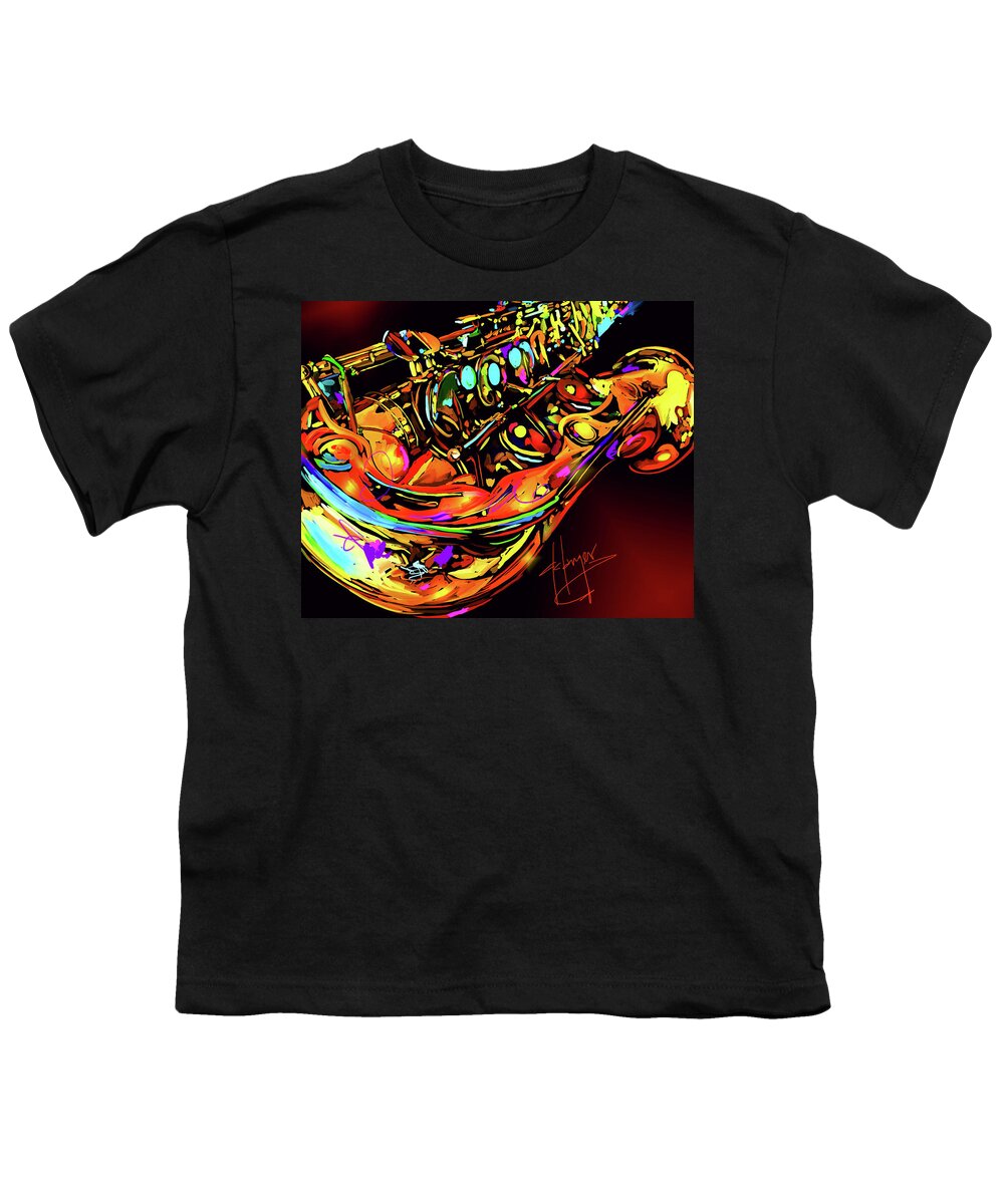 Sax4 Youth T-Shirt featuring the painting Saxophone 4 by DC Langer