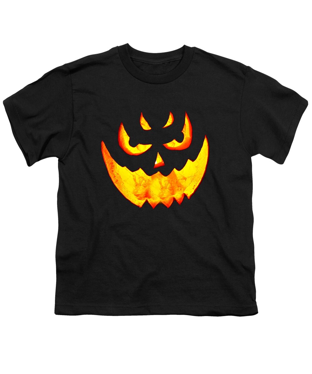 Jack O Lantern Youth T-Shirt featuring the digital art Scary Glowing Pumpkin Halloween Costume by Flippin Sweet Gear