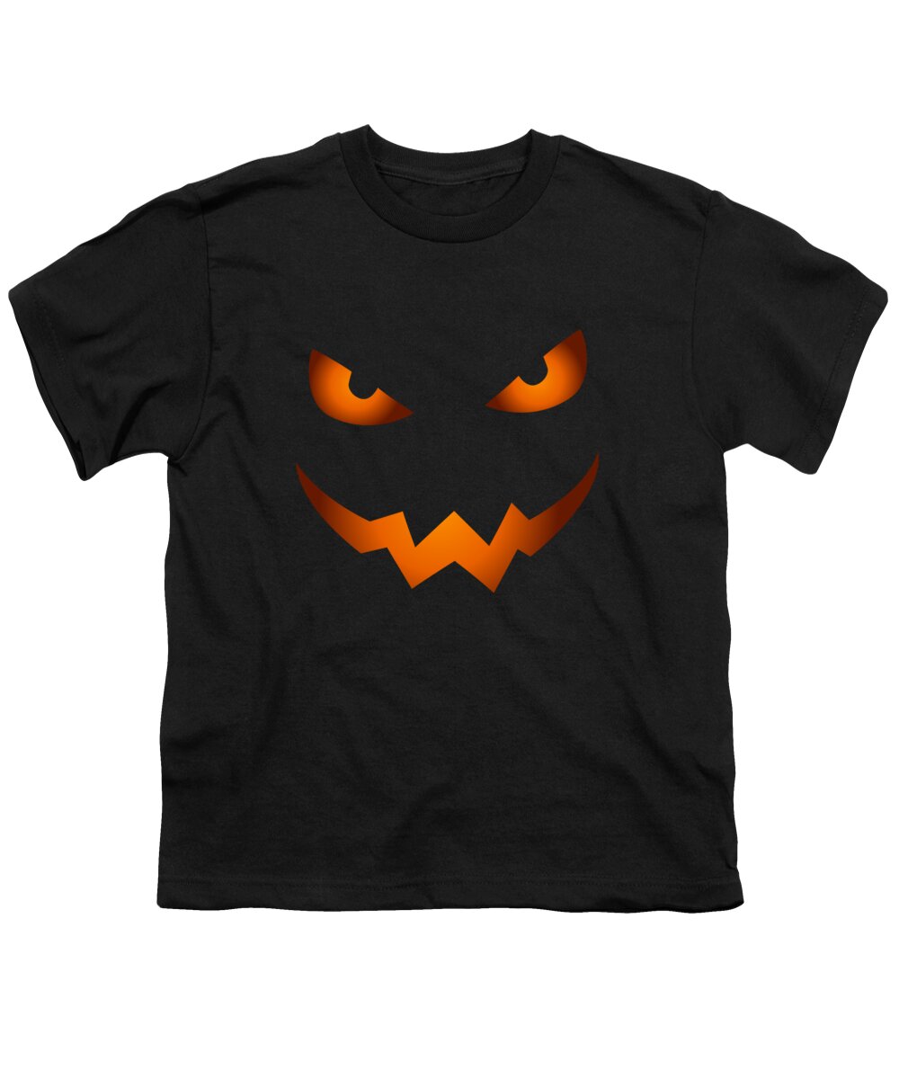 Scary Pumpkin Youth T-Shirt featuring the digital art Scary Jack O Lantern Pumpkin Face Halloween Costume by Flippin Sweet Gear