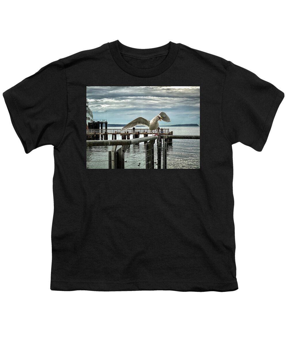 Seagull Youth T-Shirt featuring the photograph Seagull on the move by Anamar Pictures