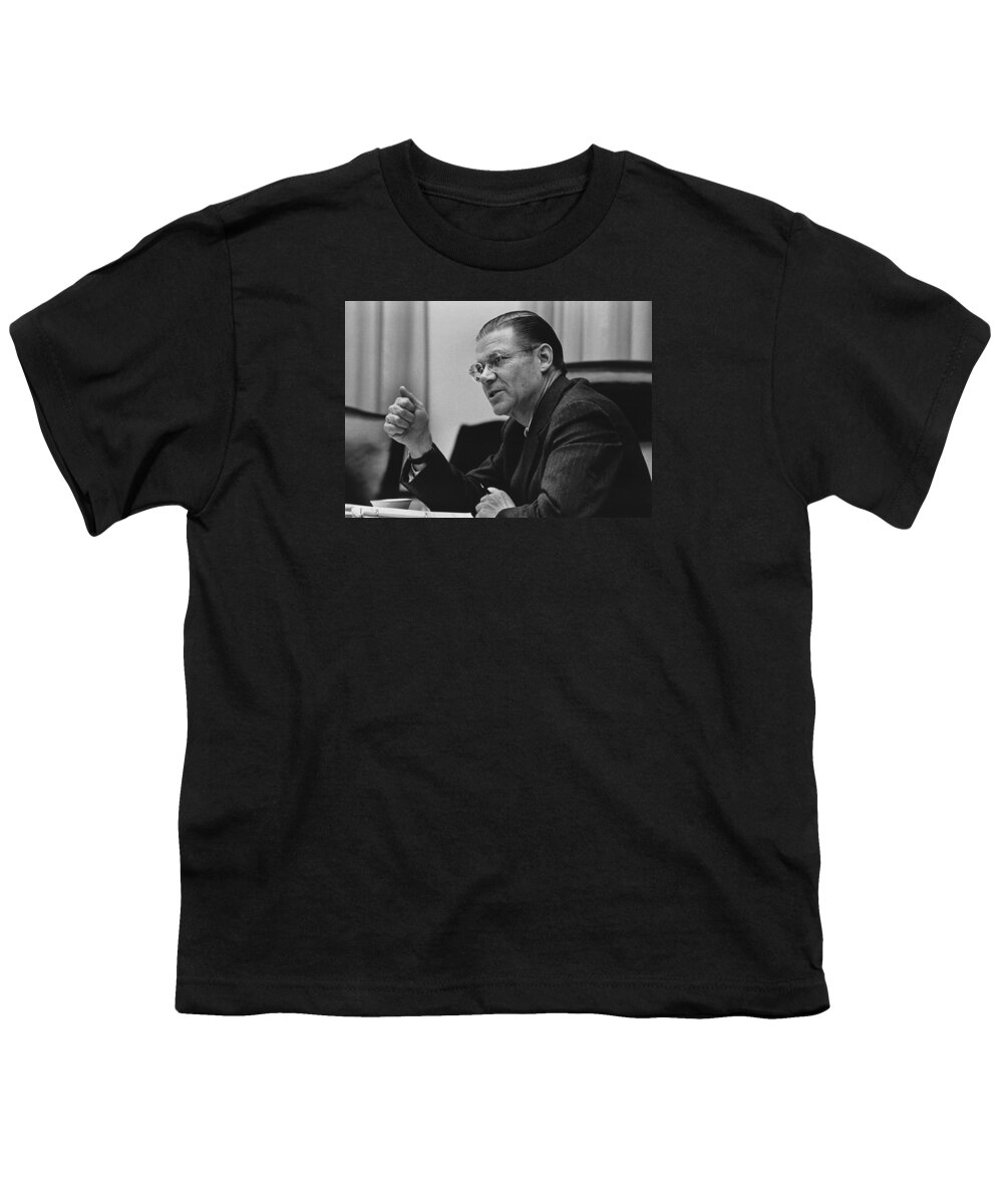 Robert Mcnamara Youth T-Shirt featuring the photograph Secretary of Defense Robert McNamara - 1968 by War Is Hell Store