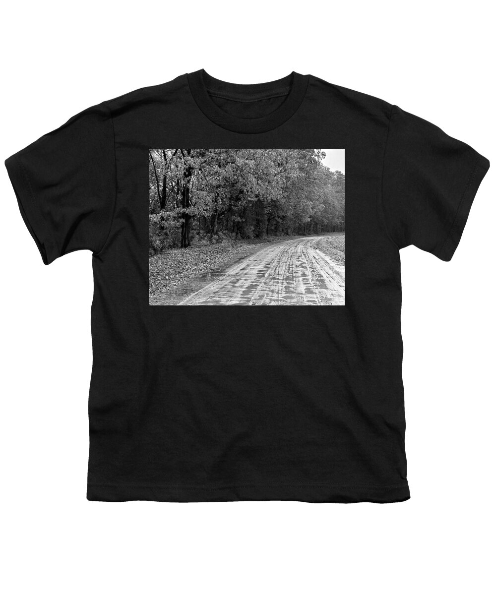 Dirt Youth T-Shirt featuring the photograph Soggy Dirt Road BW by Lee Darnell