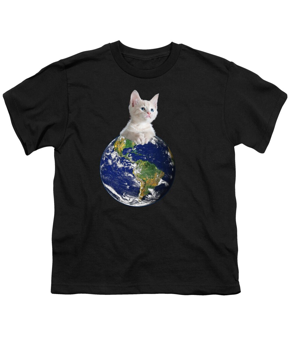 Sarcastic Youth T-Shirt featuring the digital art Space Kitten Ruler of Earth Funny by Flippin Sweet Gear