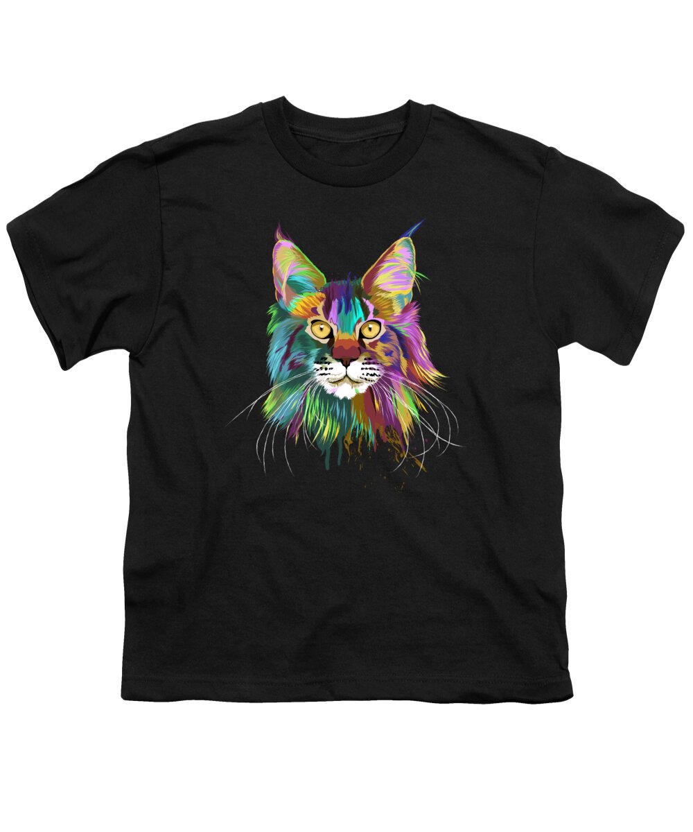 Maine Coon Cat T-Shirt Cat Tee Funny Kitten Pounce Tie Dye Kids T-Shirt 