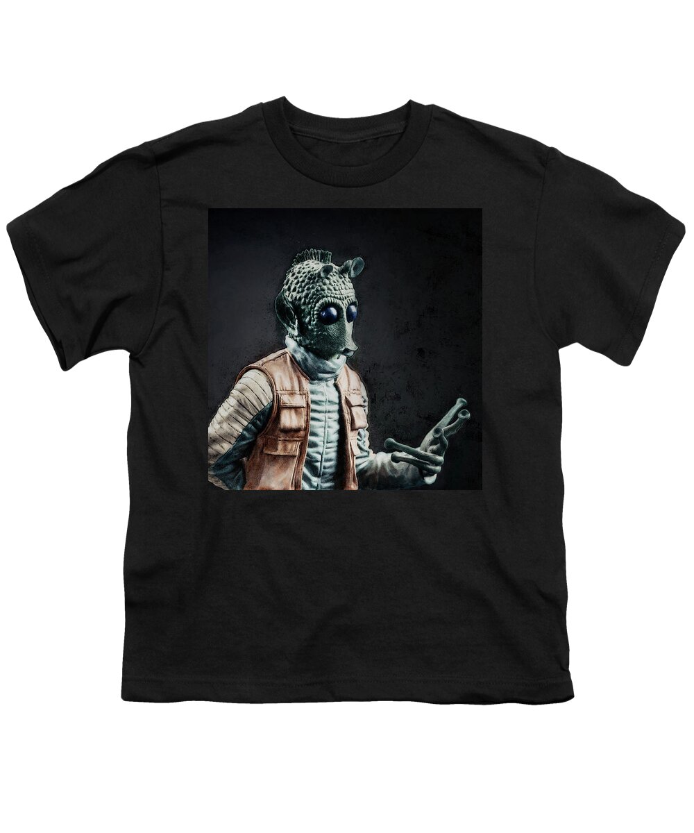 Greedo Youth T-Shirt featuring the mixed media Star Wars bounty hunter Greedo - dark by Olivier Parent