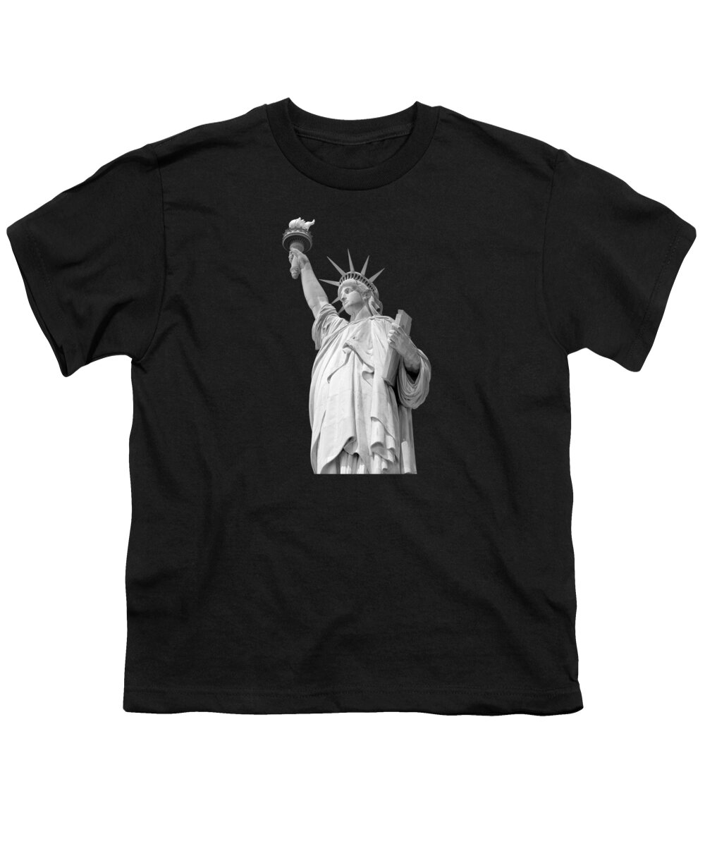 Statue Of Liberty Youth T-Shirt featuring the photograph Statue of Liberty Black and White by War Is Hell Store