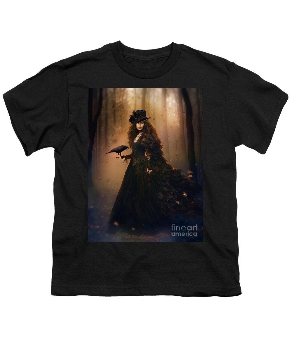 Steampunk Goth Witch Youth T-Shirt featuring the digital art Steampunk Goth Witch by Shanina Conway