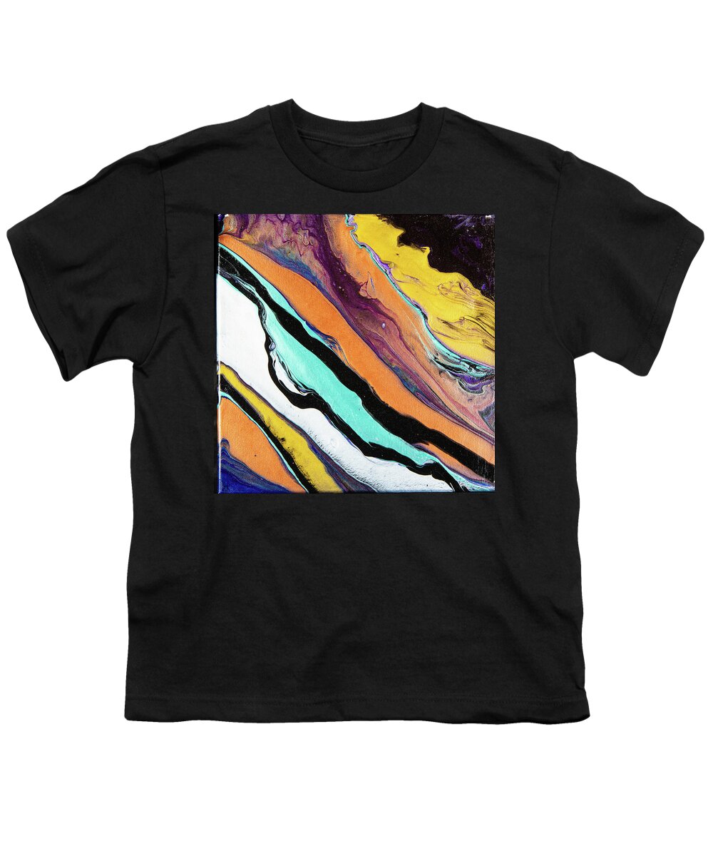 Abstract Youth T-Shirt featuring the digital art Stripely - Colorful Flowing Liquid Marble Abstract Contemporary Acrylic Painting by Sambel Pedes