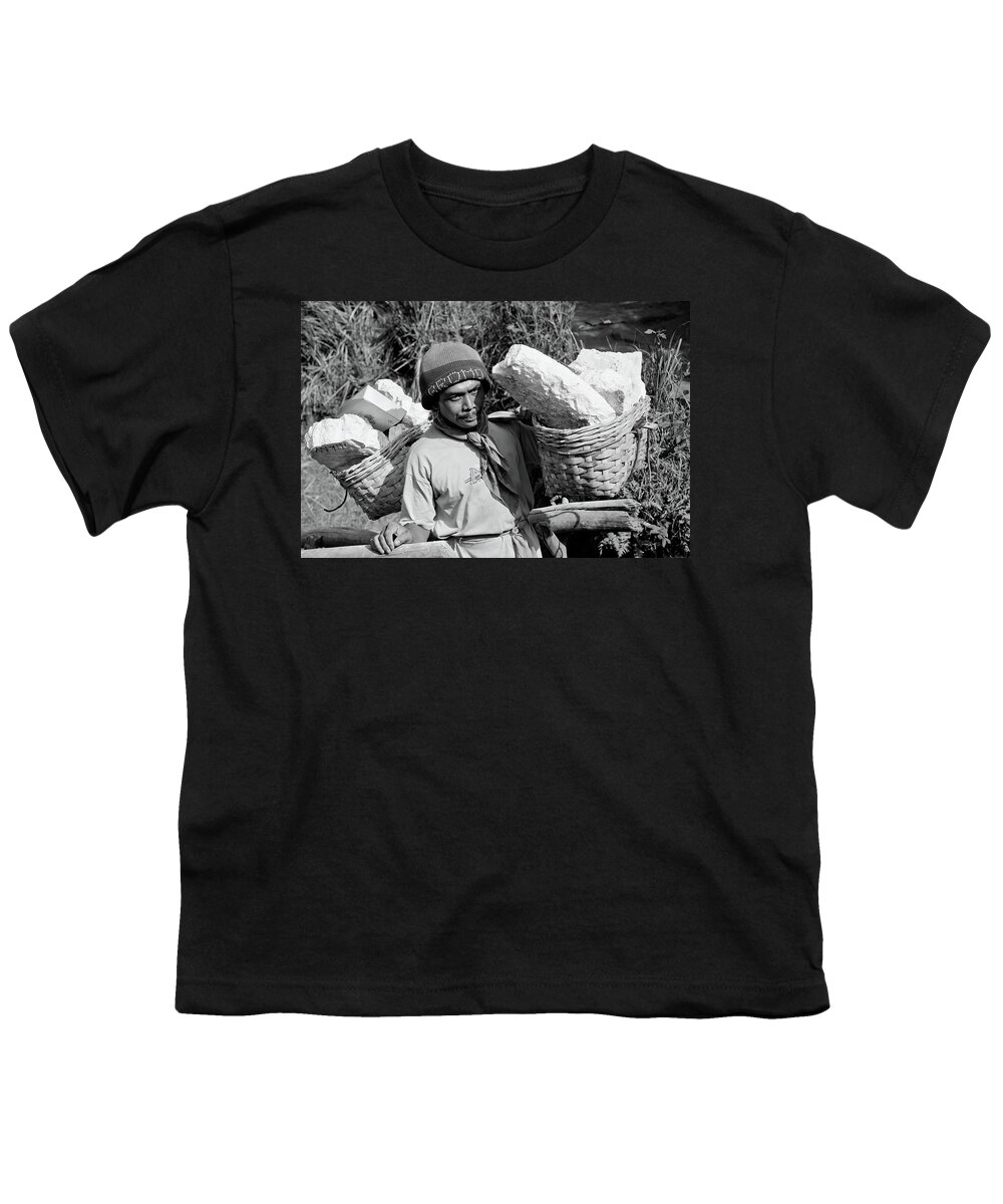 Ijen Youth T-Shirt featuring the photograph Sulfur carrier, Kawah Ijen, Java. Indonesia. by Lie Yim