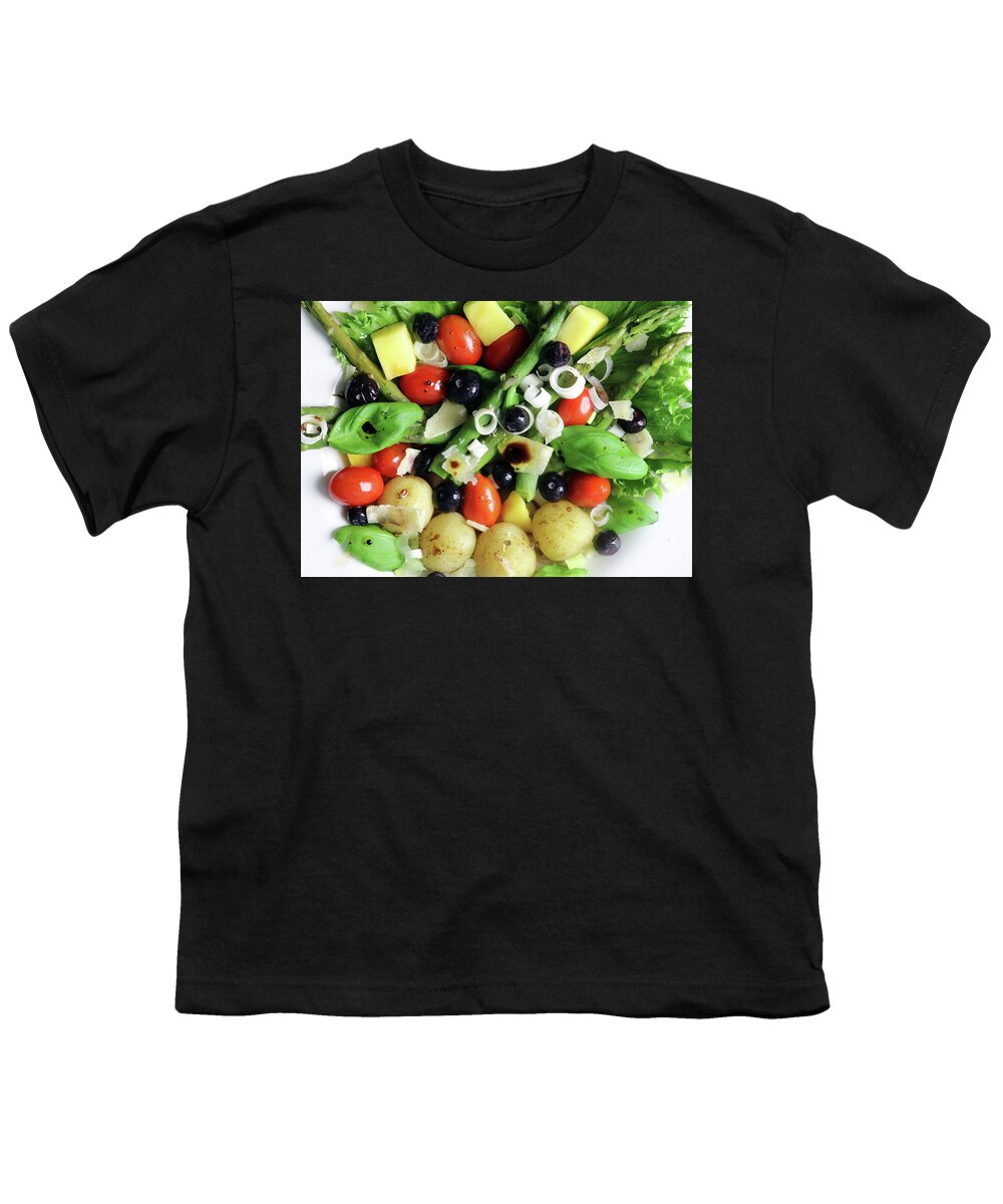 Food Youth T-Shirt featuring the photograph Summerpotato Asparagus Blueberry Basil Tomato Salad by Johanna Hurmerinta