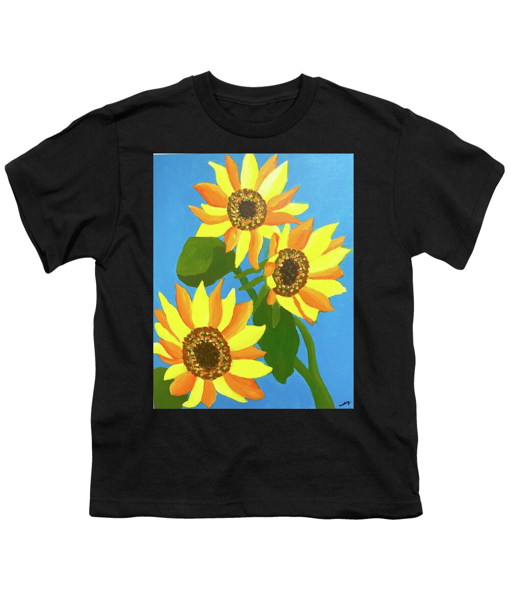 Sunflower Youth T-Shirt featuring the painting Sunflowers Three by Christina Wedberg