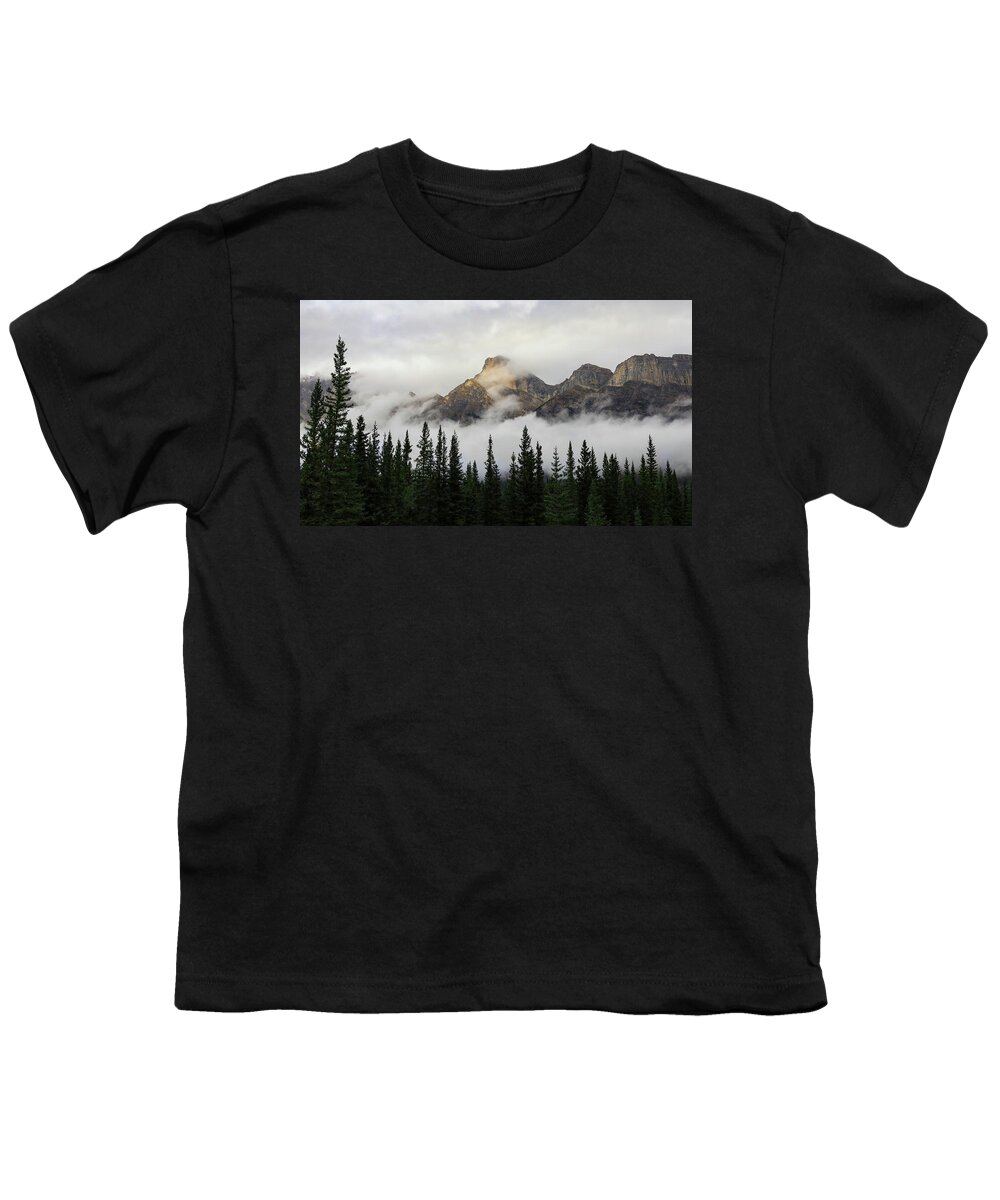 Sunlit Mountain Peak Canadian Rockies Youth T-Shirt featuring the photograph Sunlit Mountain Peak Canadian Rockies by Dan Sproul