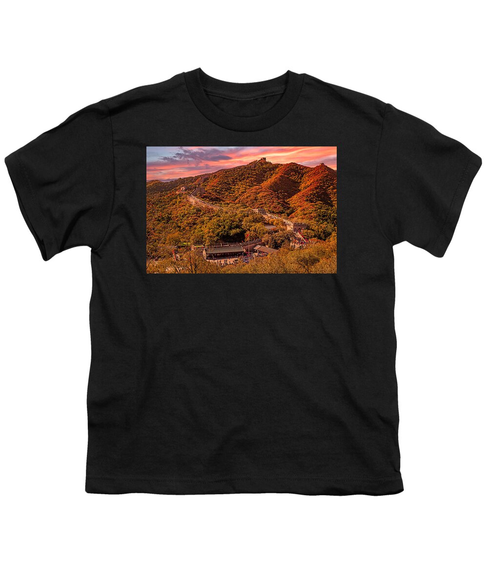 China Youth T-Shirt featuring the photograph The Great Wall at Sunset by Mitchell R Grosky