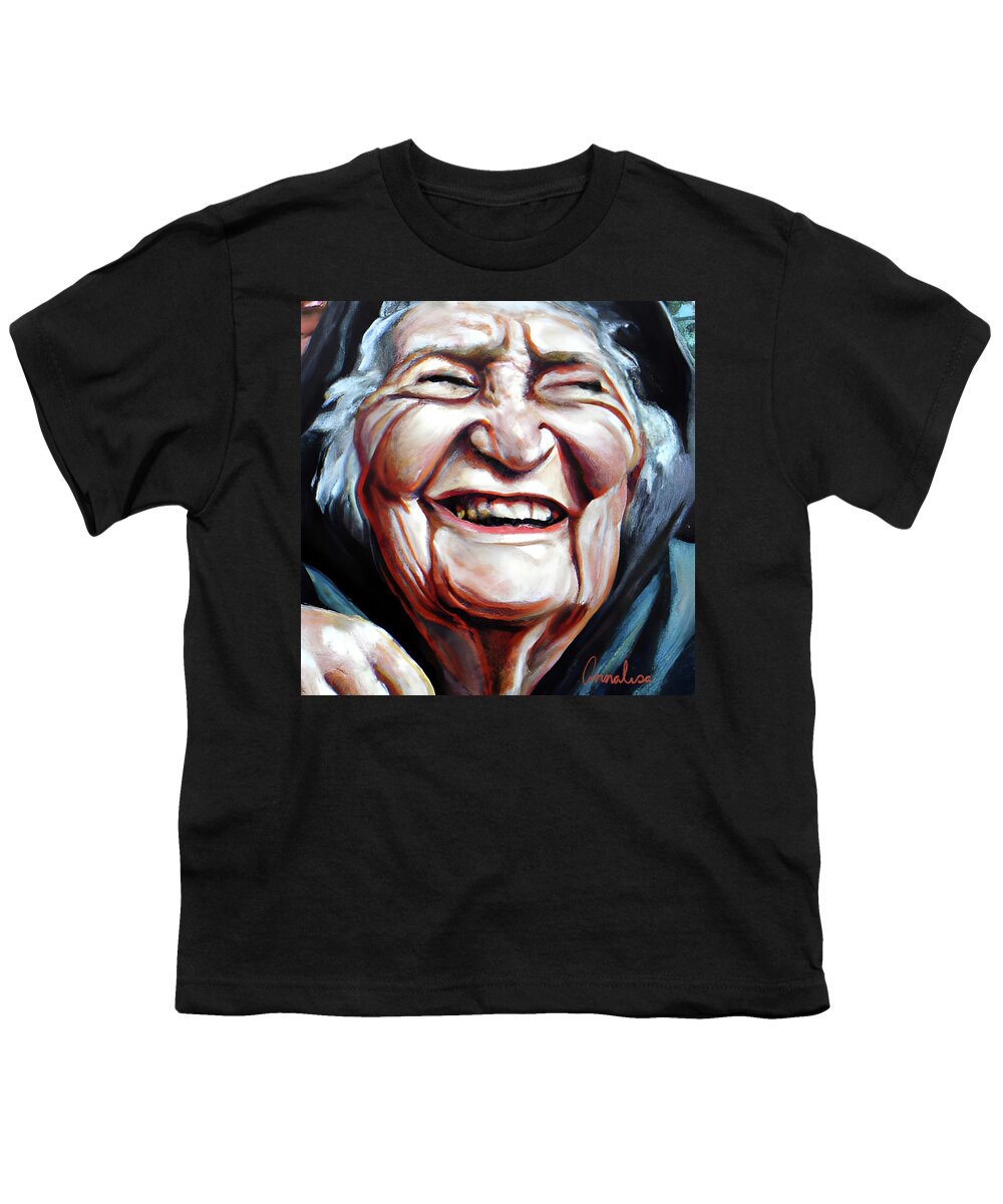 Portrait Youth T-Shirt featuring the digital art The Happy Crone by Annalisa Rivera-Franz