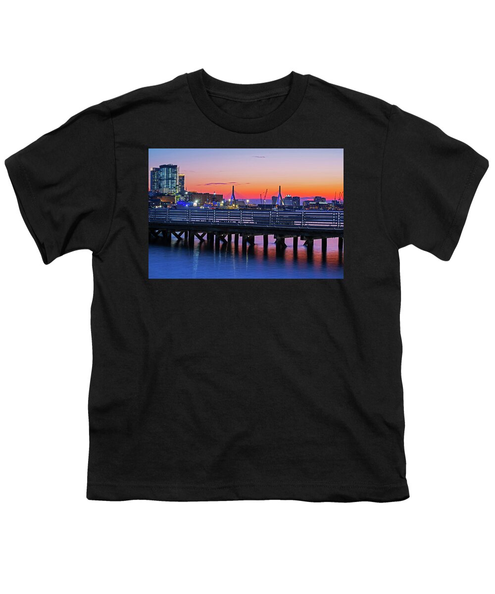 East Youth T-Shirt featuring the photograph The Zakim Bridge from LoPresti Park East Boston MA Pier by Toby McGuire