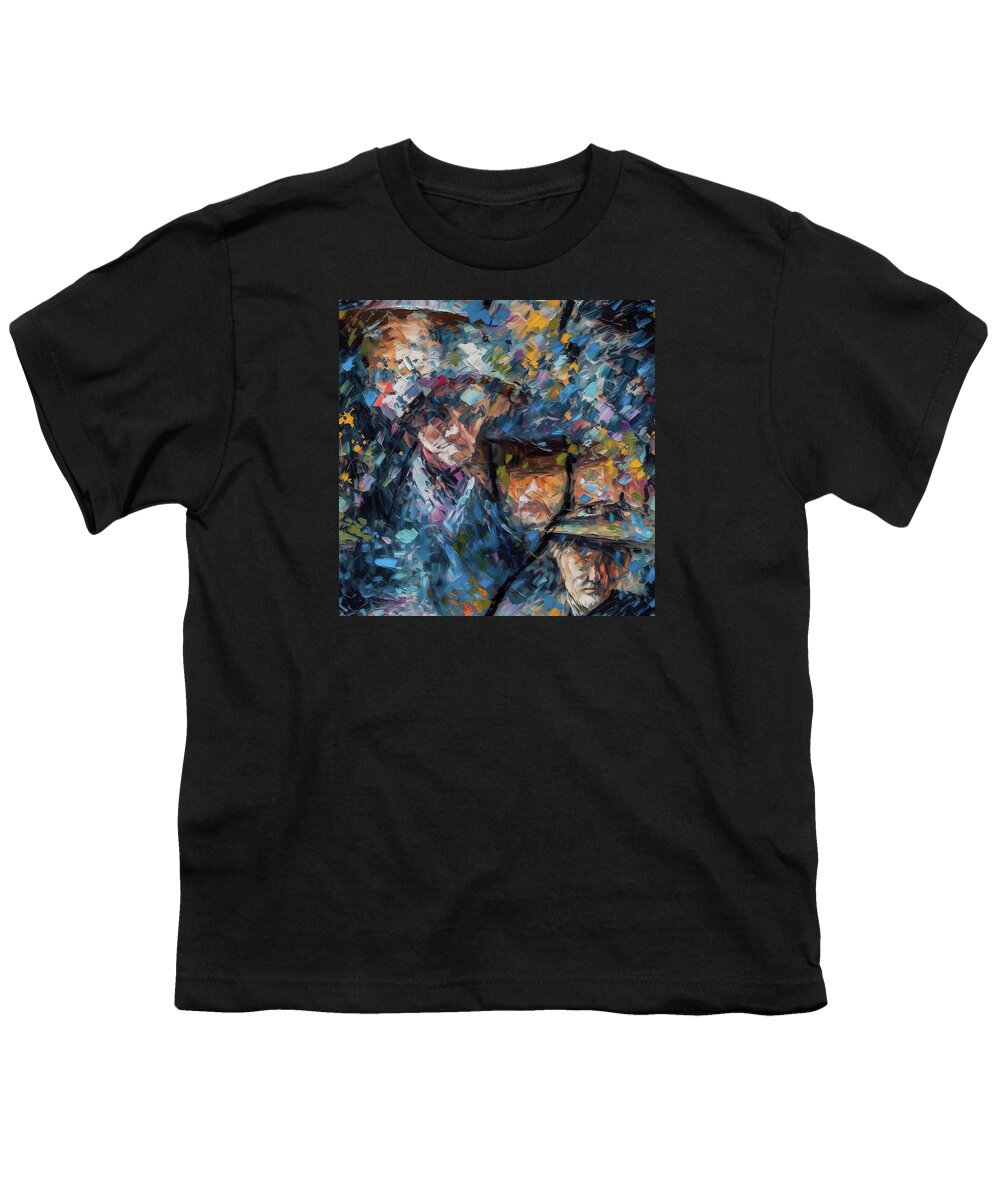 Samurai Youth T-Shirt featuring the digital art Three Samurais and a Gunslinger by Caito Junqueira